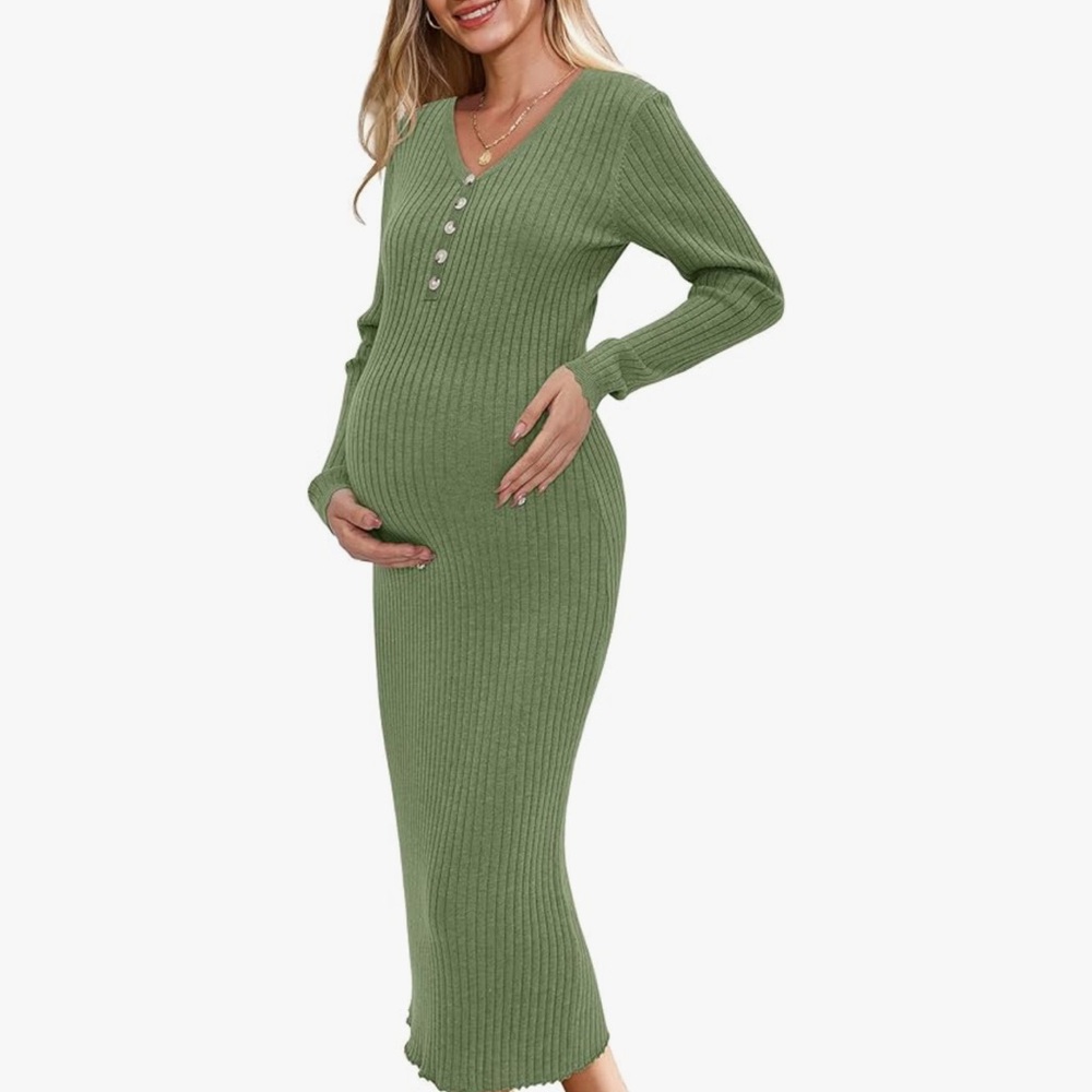 Green Ribbed Maternity Dress
